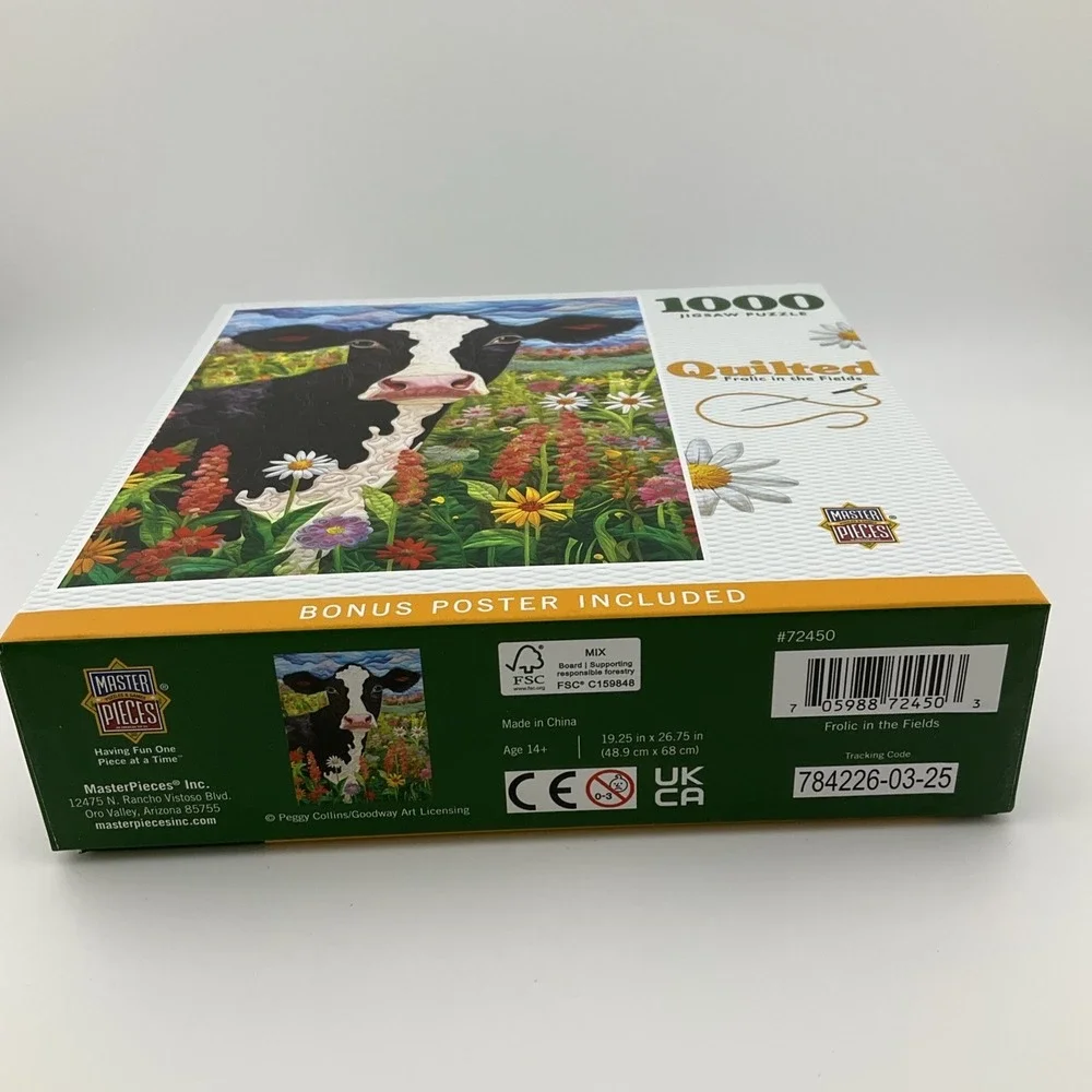 MasterPieces Quilted Look Frolic in the Fields 1000 Piece Puzzle Cow & Flower‎